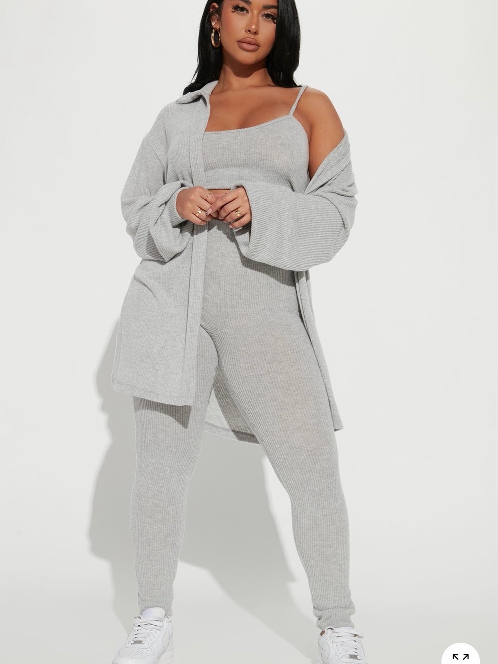 Soft Ribbed Grey Three Piece Set